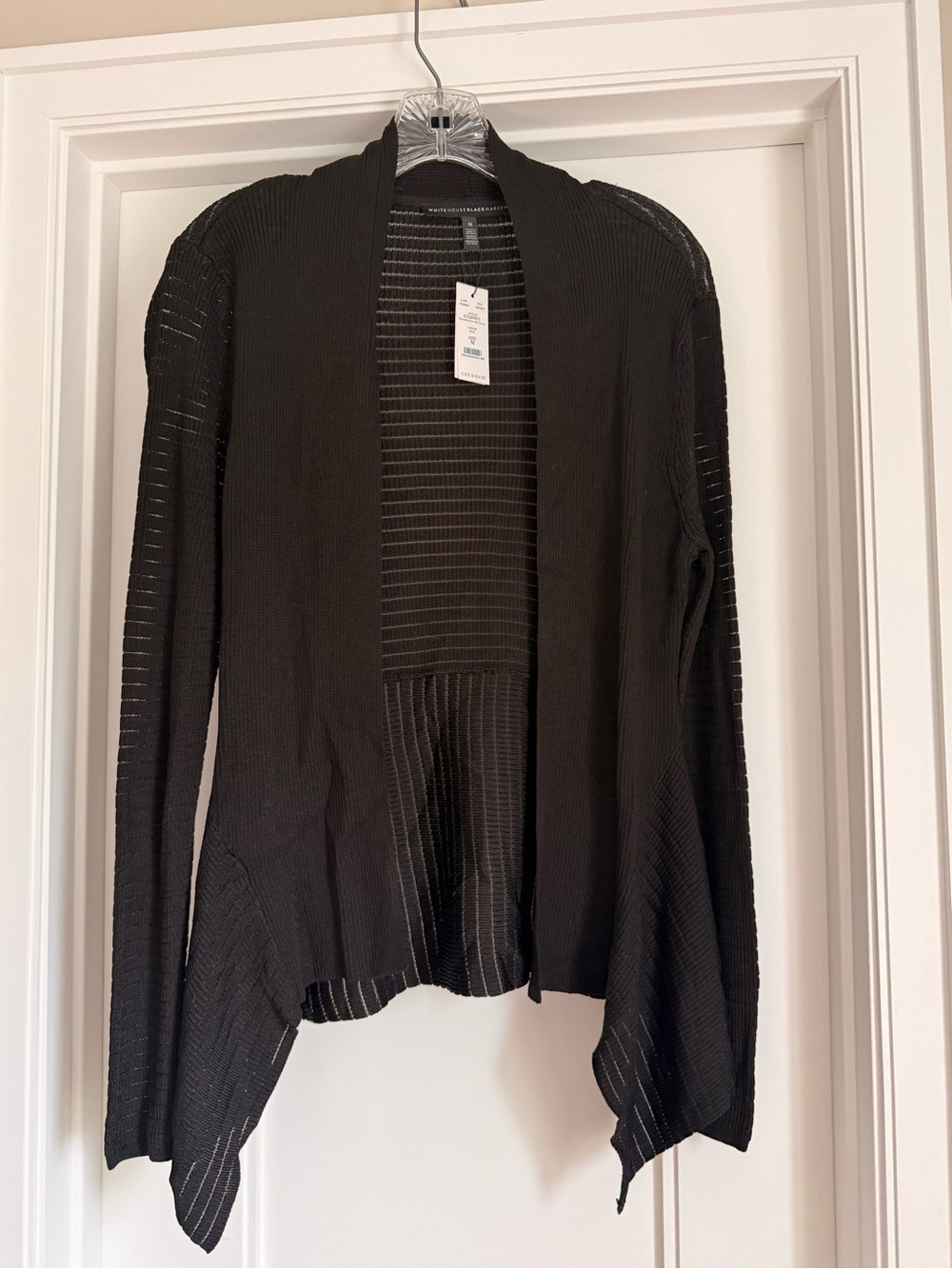 NWT White House Black Market Black Pointelle Open Cardigan Size M
